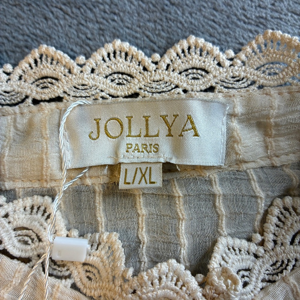NWT Jollya Paris Beige Crochet Lace Boho Blouse Balloon Sleeve Button Front L/XL - Picture 6 of 16